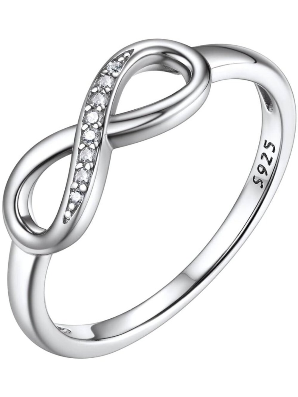 Dainty Sterling Silver Infinity Ring with Cubic Zirconia - Engravable BFF